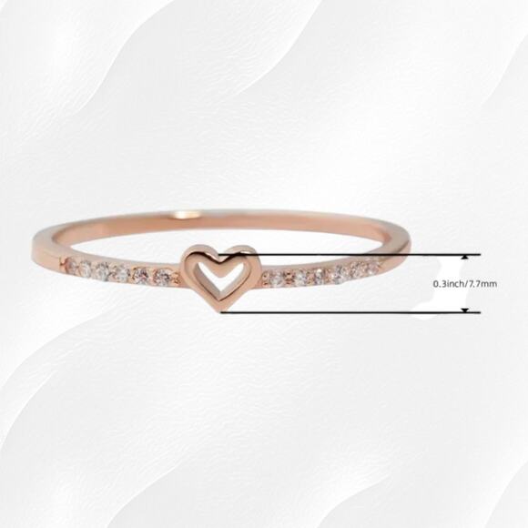 Silver Heart Coquette Cubic Zirconia Hollow Design Fashion Jewelry Ring Size 7 - Picture 3 of 5